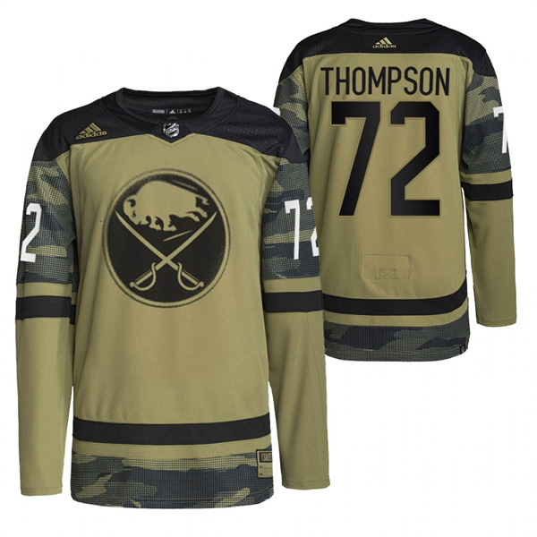 Men's Buffalo Sabres #72 Tage Thompson 2022 Camo Military Appreciation Night Stitched Jersey Men's Buffalo Sabres #72 Tage Thompson 2022 Camo Military Appreciation Night Stitched Jersey